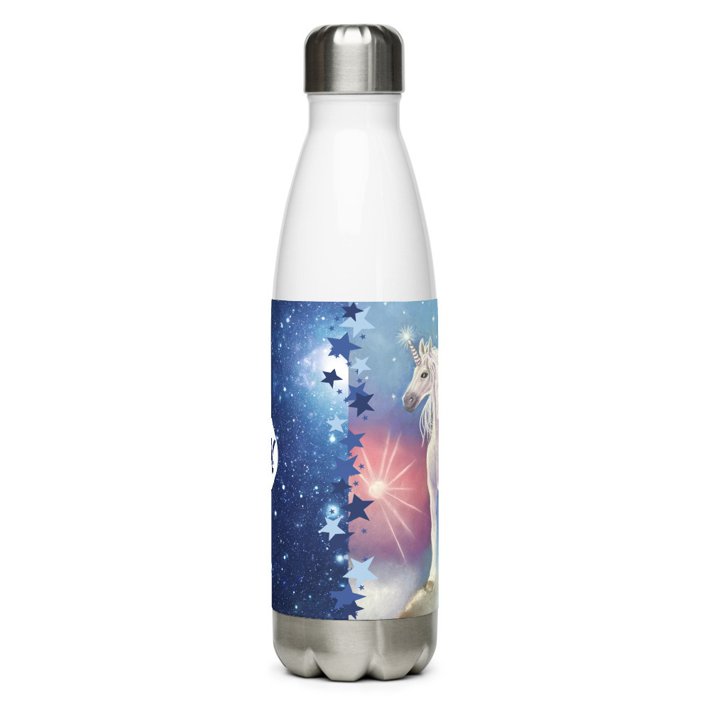 Unicorn water bottle featuring pastel painting by child artist Ella Grace  Helton